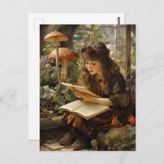 Forest Fairy Reading a Book Mushrooms Postkarte (Vorne/Hinten)