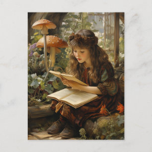 Forest Fairy Reading a Book Mushrooms Postkarte