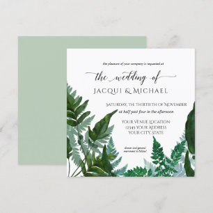 Forest Fern Foliage Wasserfarbenhochzeit Platz Einladung
