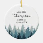 Forest First Christmas Verheiratet Mr. und Mrs. We Keramik Ornament (Hinten)