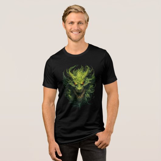 Forest Flame Dragon Head Illustration Tri-Blend Shirt (Vorderseite voll)