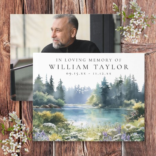 Forest Floral Lake In Loving Memory Funeral Photo Gästebuch