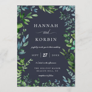 Forest Foliage Blue Wedding Einladung