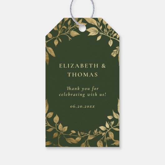 Forest Foliage Botanical Elegant Gold Moss Wedding Geschenkanhänger (Rückseite)