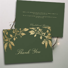 Forest Foliage Botanical Elegant Script Wedding Dankeskarte