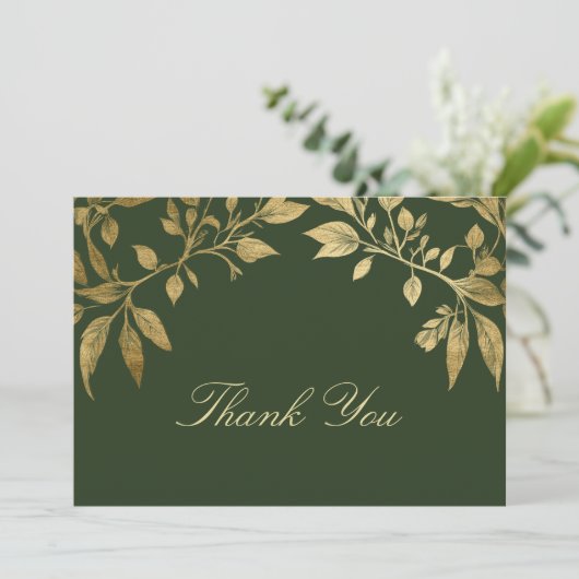Forest Foliage Botanical Elegant Script Wedding Dankeskarte (Stehend Vorderseite)