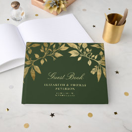 Forest Foliage Botanical Elegant Script Wedding Gästebuch