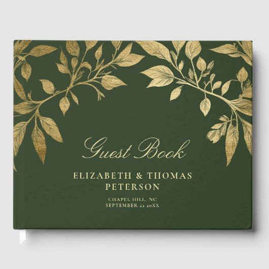 Forest Foliage Botanical Elegant Script Wedding Gästebuch (Vorderseite)