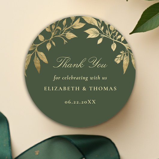 Forest Foliage Botanical Elegant Wedding Favor Runder Aufkleber