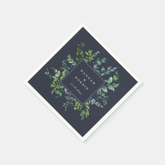 Forest Foliage Frame Navy Blue Serviette (Ecke)