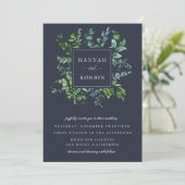 Forest Foliage Frame Navy Blue Wedding Einladung (Stehend Vorderseite)