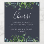 Forest Foliage Frame Navy Blue Wedding Weinetikett (Einzelnes Label)