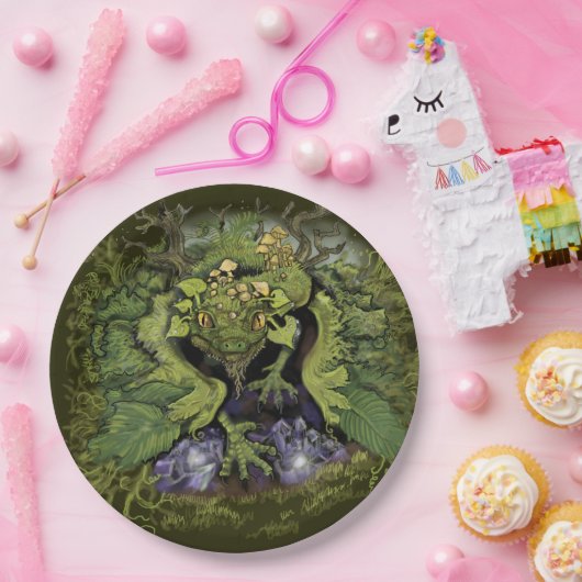 Forest Foliage Moss Dragon Pappteller (Party)