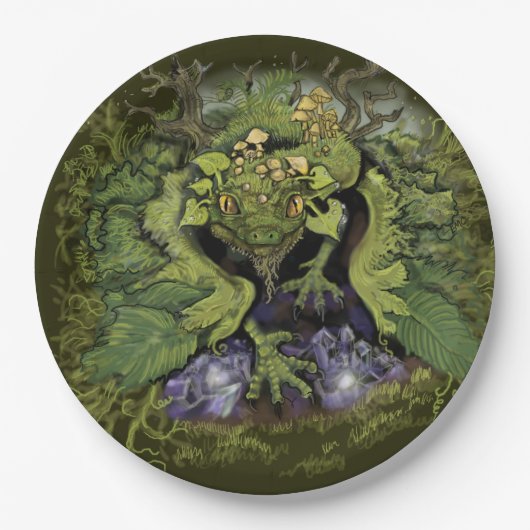 Forest Foliage Moss Dragon Pappteller (Vorderseite)