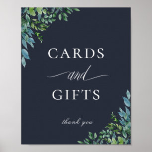 Forest Foliage Navy Blue Cards und Geschenkzeichen Poster