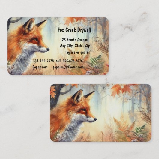 Forest Fox Creek Drywall Custom Business Card Visitenkarte (Vorne/Hinten)