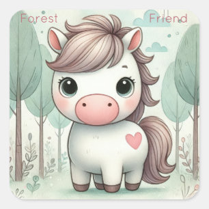 Forest Friend Niedlich Pony Pastel Quadratischer Aufkleber