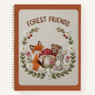 Forest Friends Embroidered Fox, Bear & Bunny Notizblock