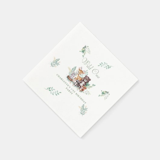 Forest Friends erster Geburtstag Serviette (Ecke)