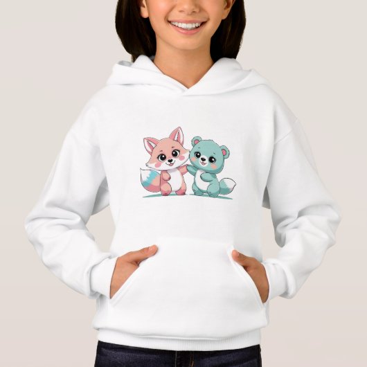 Forest Friends High Five - Kawaii Fox & Bear T-Shi Hoodie (Vorderseite)