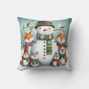 Forest Friends Snowman Familie Weihnachten Kissen