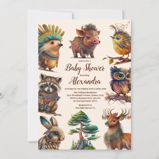 Forest Friends & Woodland Greenerie Kinderdusche Einladung (Vorderseite)