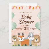 Forest Friends & Woodland Greenerie Kinderdusche Einladung (Vorne/Hinten)