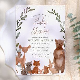Forest Friends & Woodland Greenery Baby Shower Einladung