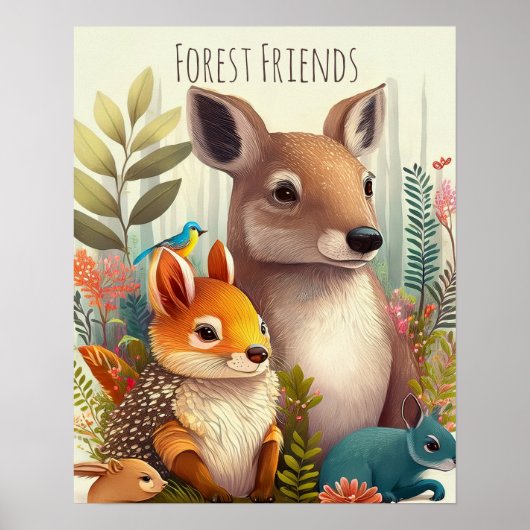 Forest Friends Woodland Kinderzimmer Art Poster (Vorne)