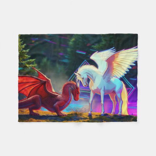 Forest Friends - Young Dragon and Young Pegasus Fleecedecke (Vorderseite (Horizontal))