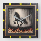 Forest Gallop: Personalisierter Charred Wood Fries Quadratische Wanduhr (Vorderseite)
