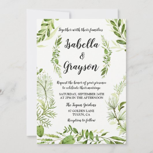 Forest Garden Wild Wreath Wedding Einladung (Vorderseite)