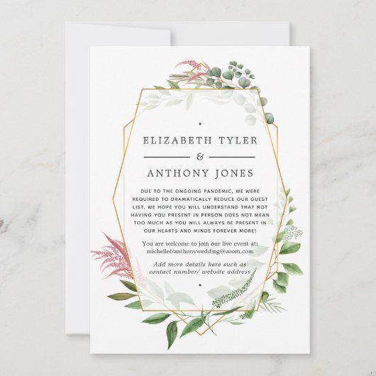 Forest Geometric Herbarium reduzierte Hochzeitsgäs Ankündigung (Vorderseite)