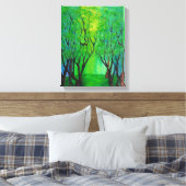 Forest Glow Stretched Canvas Print Leinwanddruck (Insitu (Schlafzimmer))