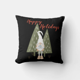 Forest Gnome Happy Holidays Black Throw Kissen