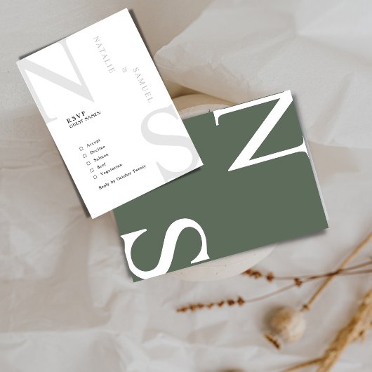 Forest Gr Minimalistisch Elegant Bold Initials Wed RSVP Karte