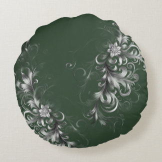Forest Green, and Silver Round Throw Pillow Rundes Kissen