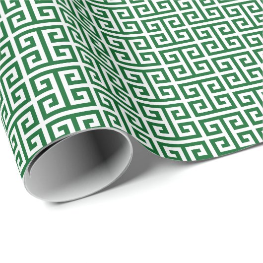 Forest Green and White Greek Key Pattern Geschenkpapier (Rolleneckpunkt)