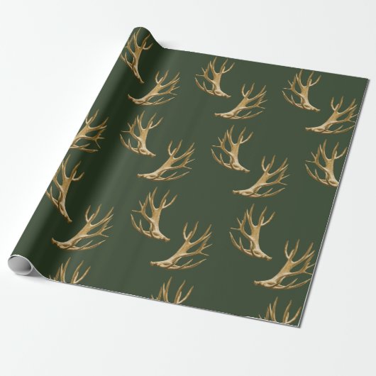 Forest Green Antlers Muster Masculine Geschenk Geschenkpapier (Ungerollt)