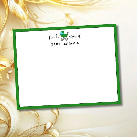 Forest Green Baby Carriage Nursery Note Card Einladung