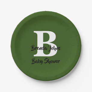 Forest Green Baby Dusche Monogram Jungle Thema Pappteller