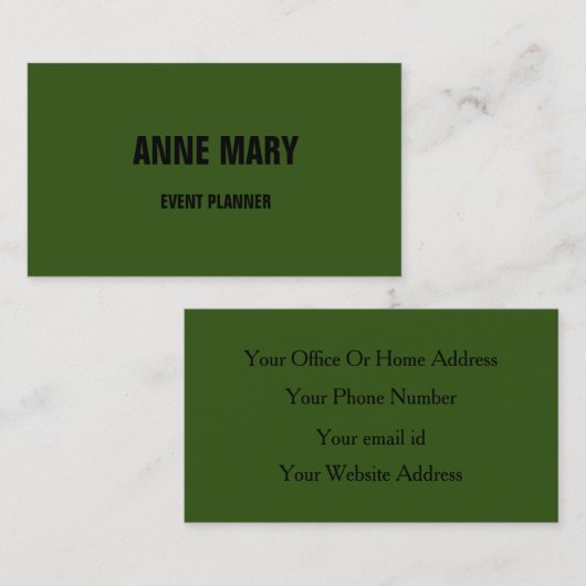 Forest Green Black Classy Hochzeit Custom Colors Visitenkarte (Vorne/Hinten)