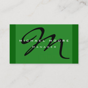 Forest Green Black Monogram Manager Business Card Visitenkarte