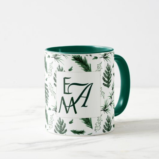 Forest Green Blätter 3 Monogram New Decks Tasse (VorderseiteRechts)