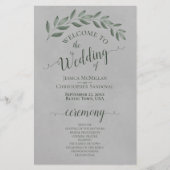 Forest Green Blätter on Grey Budget Wedding Progra (Vorderseite)