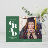 Forest Green Bold Serif Single Foto Abschluss Ankündigung (Stehend Vorderseite)