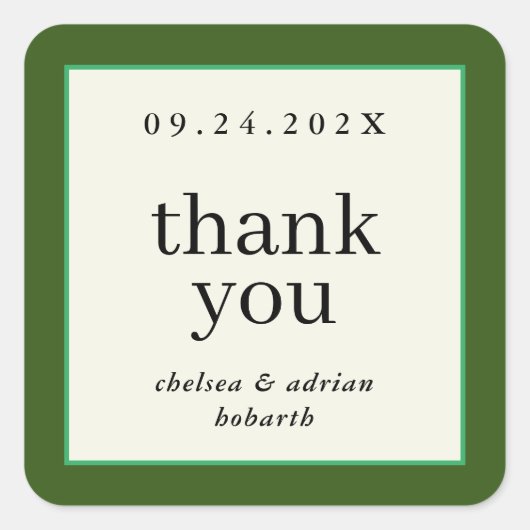Forest Green Border Simple Gastgeschenk Hochzeit Quadratischer Aufkleber (Vorderseite)
