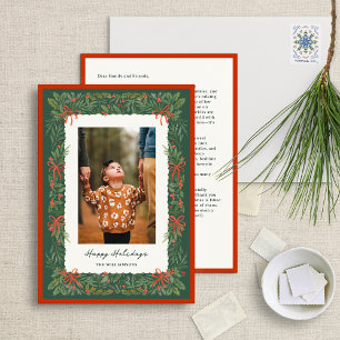 Forest Green Botanical Border Foto Holiday Card Feiertagskarte