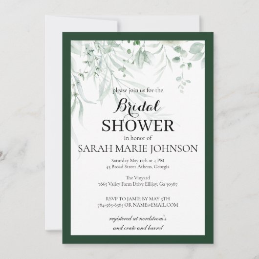 Forest Green Bridal Shower Einladung (Vorderseite)