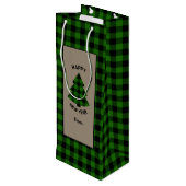Forest Green Buffalo Karierter Weihnachtsbaum Geschenktüte Für Weinflaschen (Rückseite Schrägansicht)